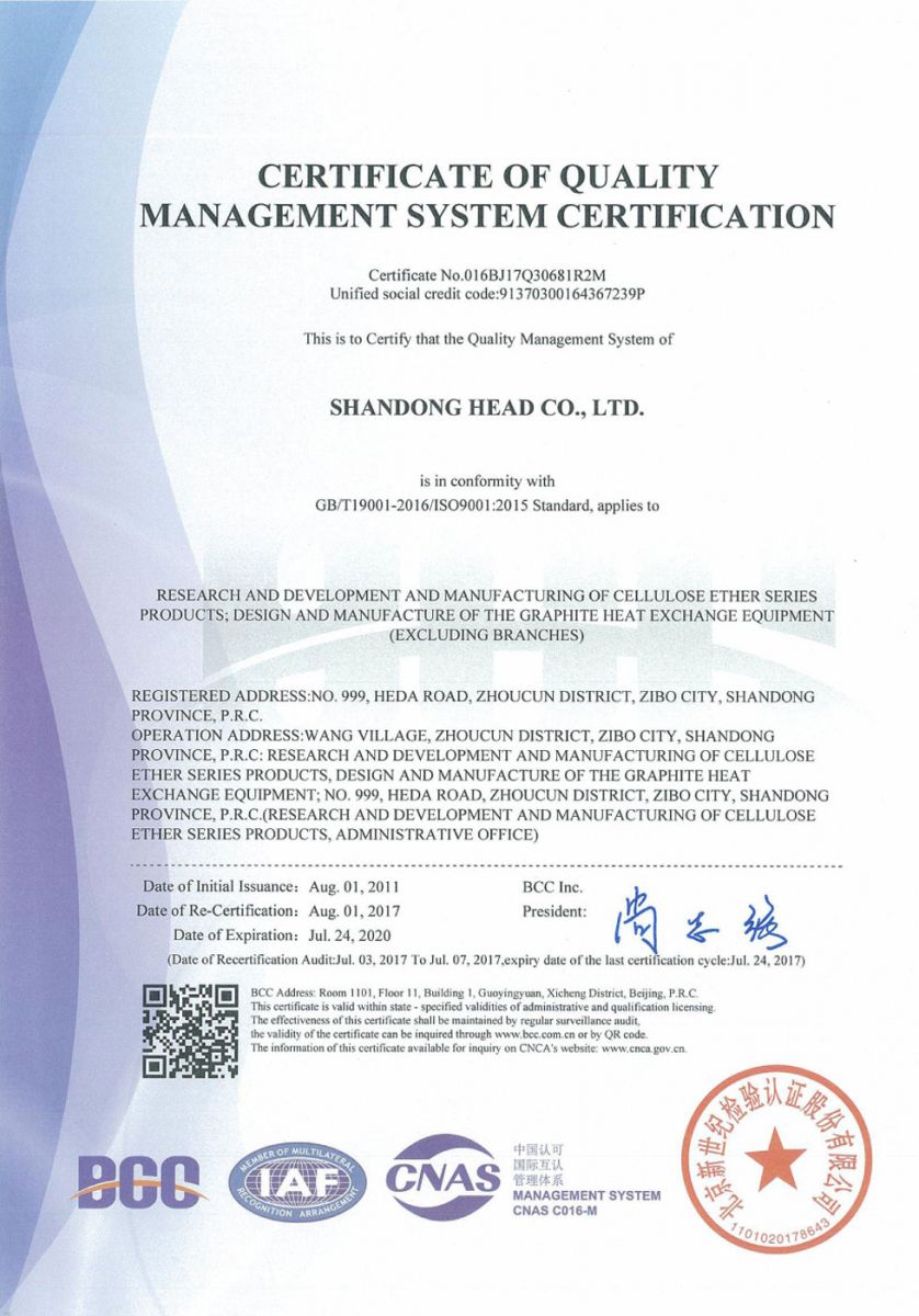 Certifications - Shandong Head Europe